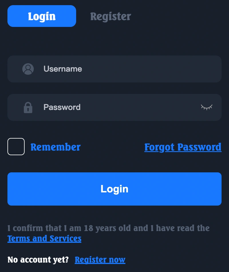 Player using the pgasia app after successful login and register process